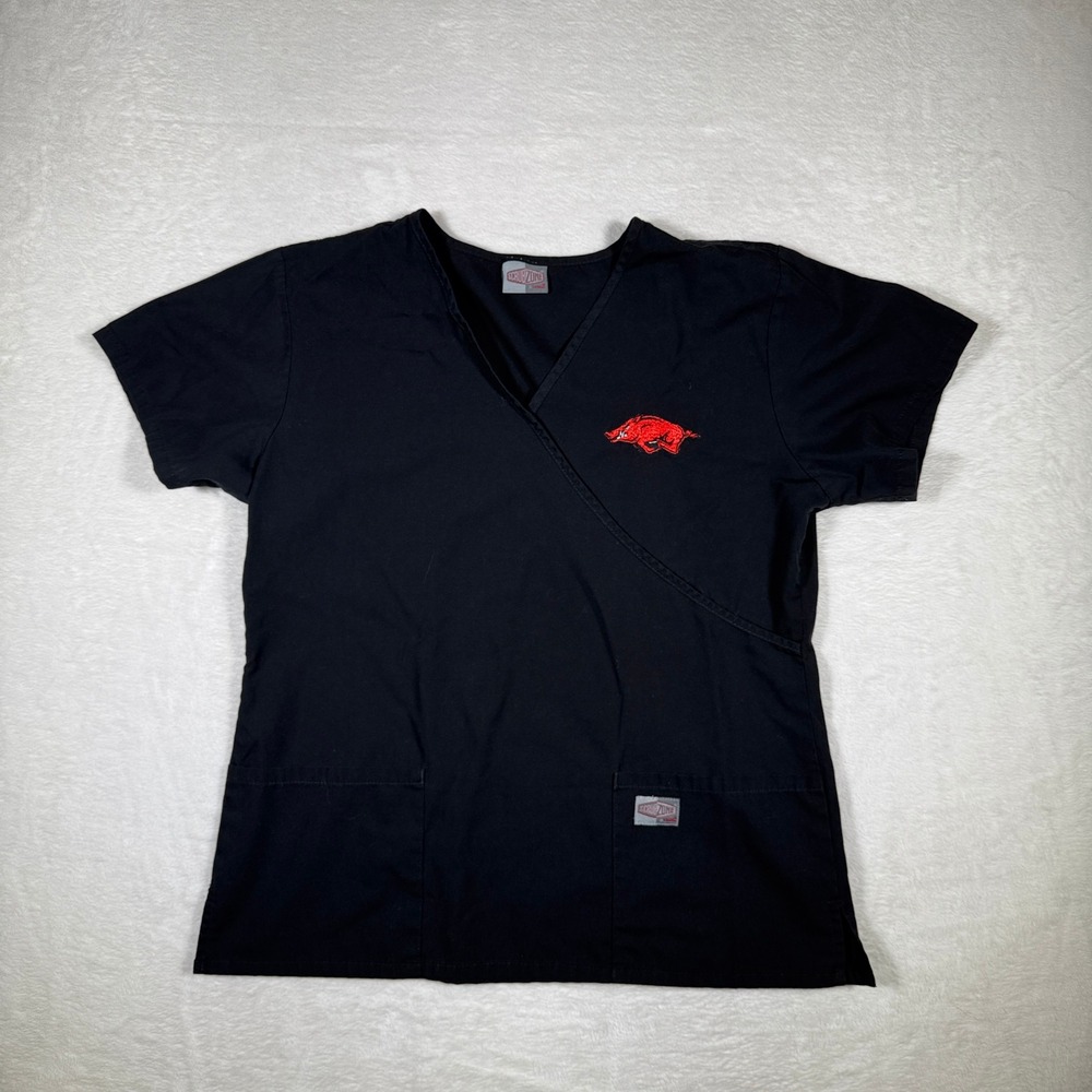 Scrub Zone Black Arkansas Razorbacks V Neck Scrub Top Short Sleeve Large